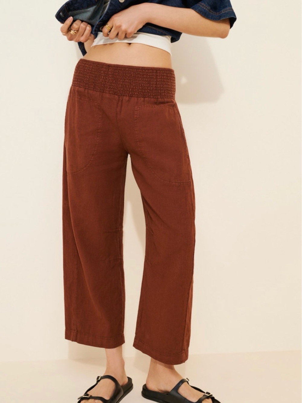 Anthropologie Pilcro Reese Smocked Waist Barrel Pull On Pants